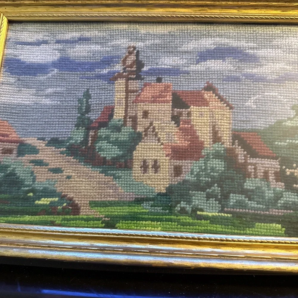 Vintage French Country Side Needlepoint Chateaux 14x10